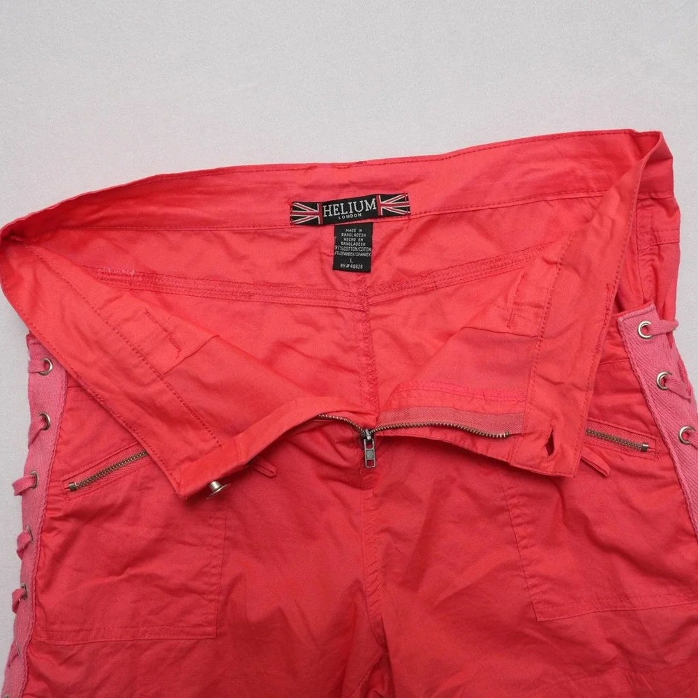 Helium London Side Laced‎ Shorts Womens Large Red 6-Pocket Utility Cargo
